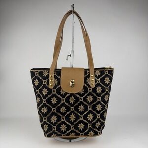 Eric Javits Tote Bag Womens Black Jacquard Monogram Turnlock Water Repellent